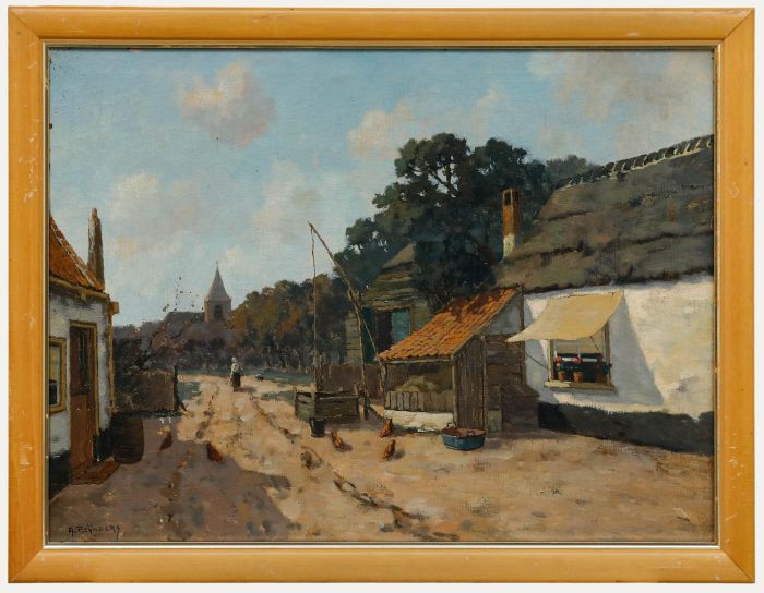 Geertruid Agnes Reynders - Framed Mid 20th Century Oil, Village in Drenthe