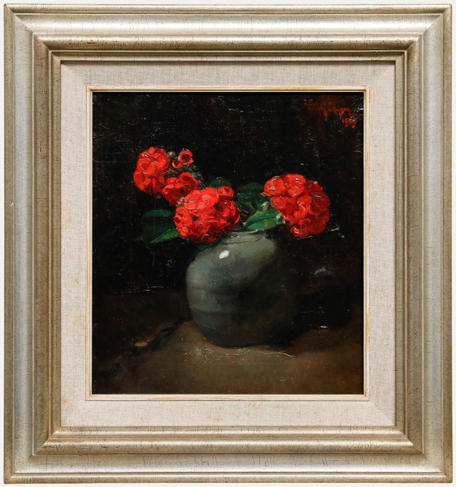 Willem Jansen - Early 20th Century Oil, Red Geraniums