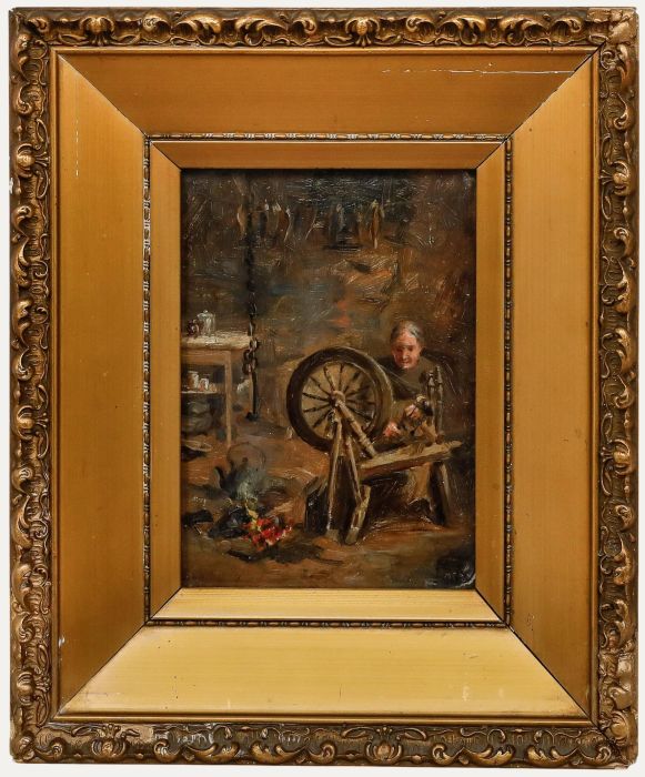 Mary Elizabeth Berry (1870-1940) - Early 20th Century Oil, Skye Crofter Spinning