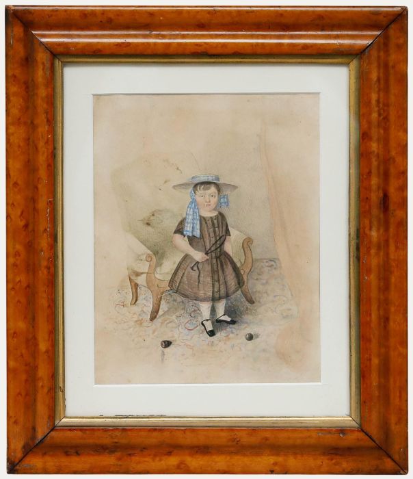 Victorian 1854 Watercolour - Young Boy with a Whip and Top