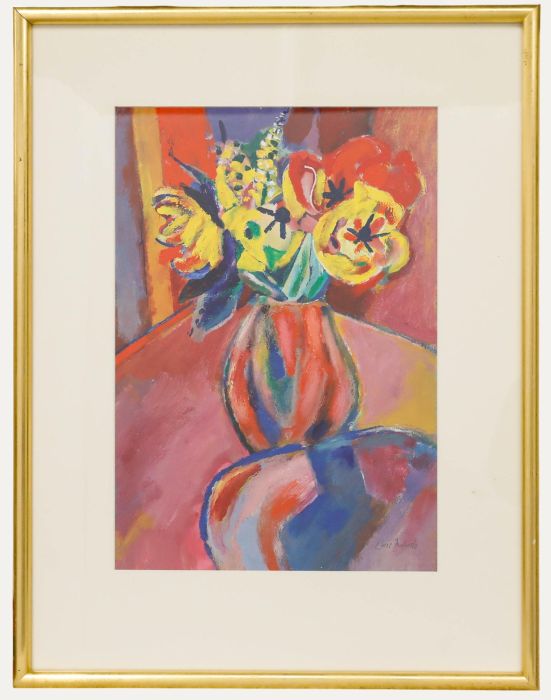 Chris Robert - Framed 20th Century Oil, Tulips in a Vase