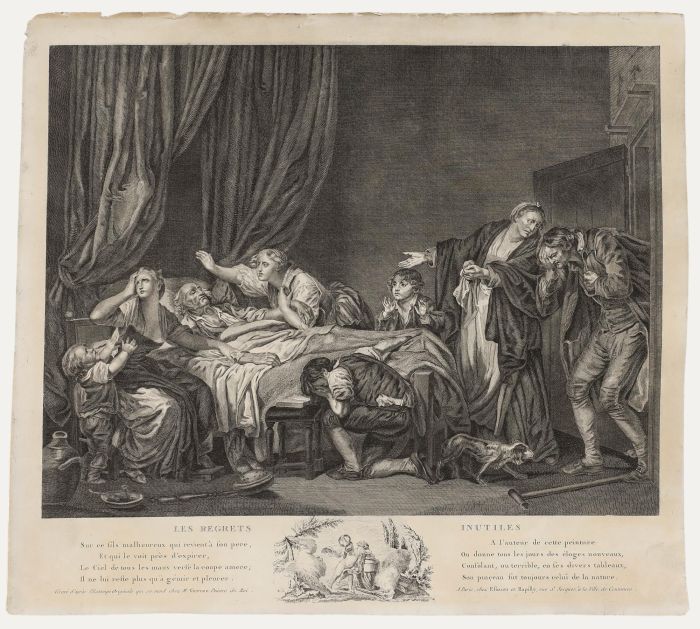 After Jean-Baptiste Greuze - 18th Century Engraving, Les Regrets Inutiles
