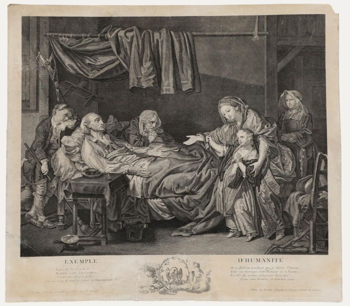 After Jean-Baptiste Greuze - 18th Century Engraving, Exemple D'Humanité