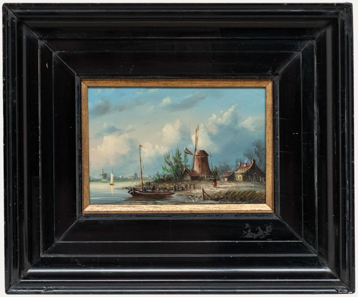 Early 20th Century Oil - Riverside Windmill
