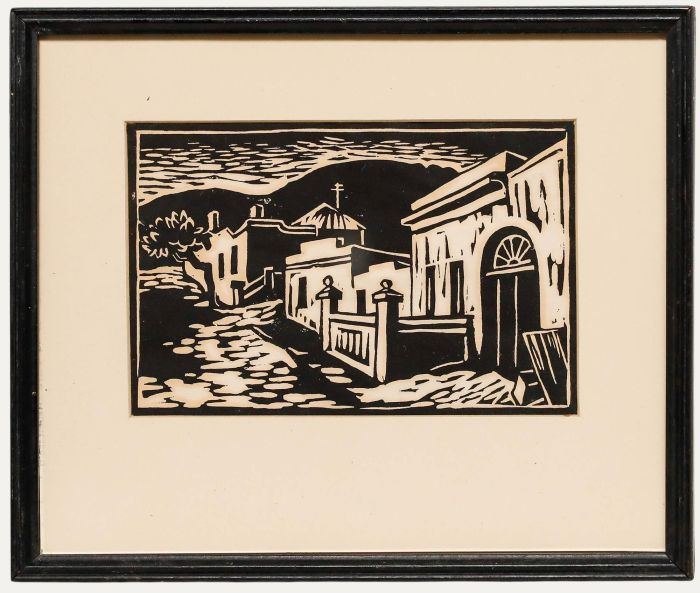 Gregoire Boonzaier - 20th Century Linoprint, A Street in District Six