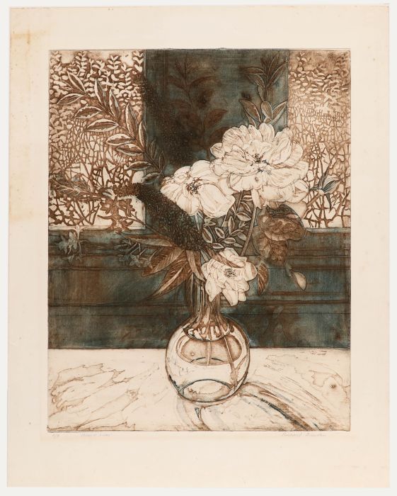Richard Bawden - Mid 20th Century Etching, Roses & Lilac