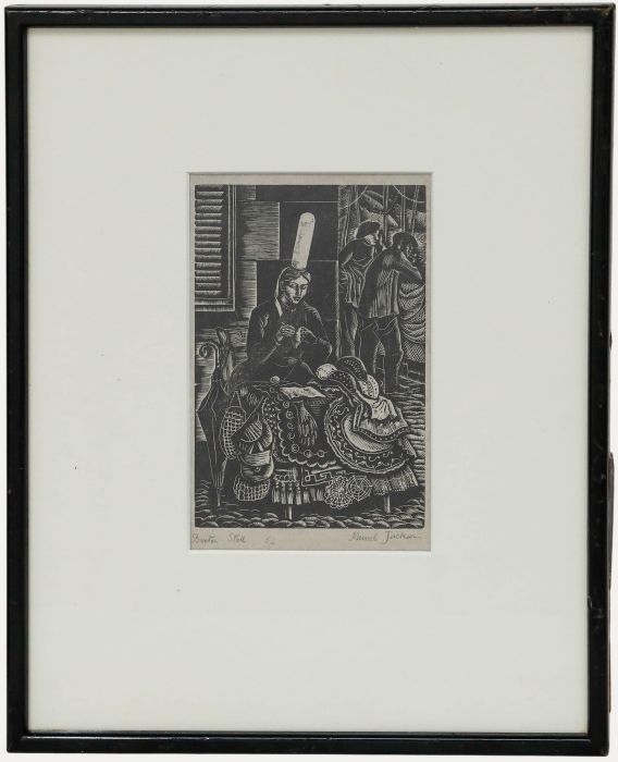 Muriel Jackson - Mid 20th Century Wood Engraving, Breton Stall