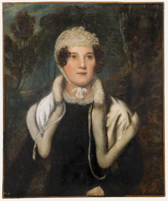 British School Early 19th Century Oil - Portrait of a Lady with Fur Shawl