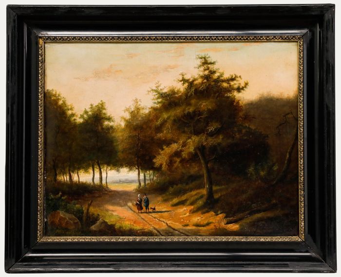 F. J. de Bruycker - 1875 Oil, Meeting on the Forest Path