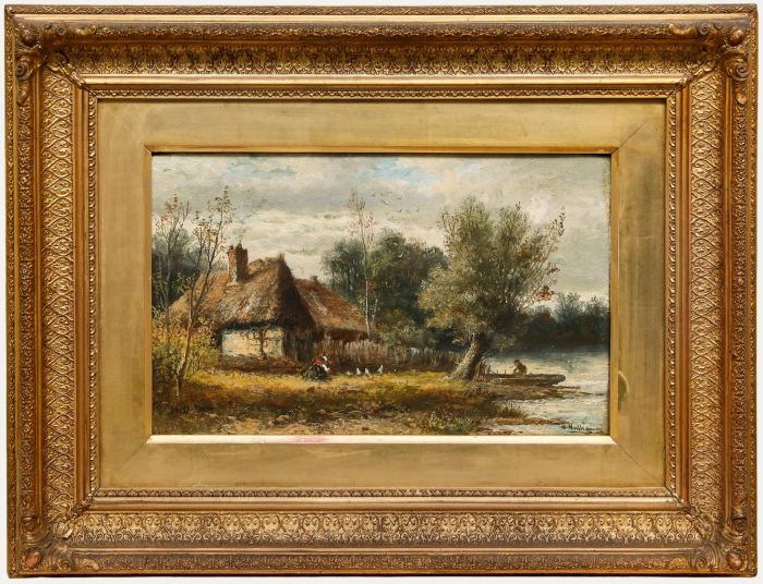 Abraham Hulk Junior - Framed Late 19th Century Oil, Cottage by the Riverbank