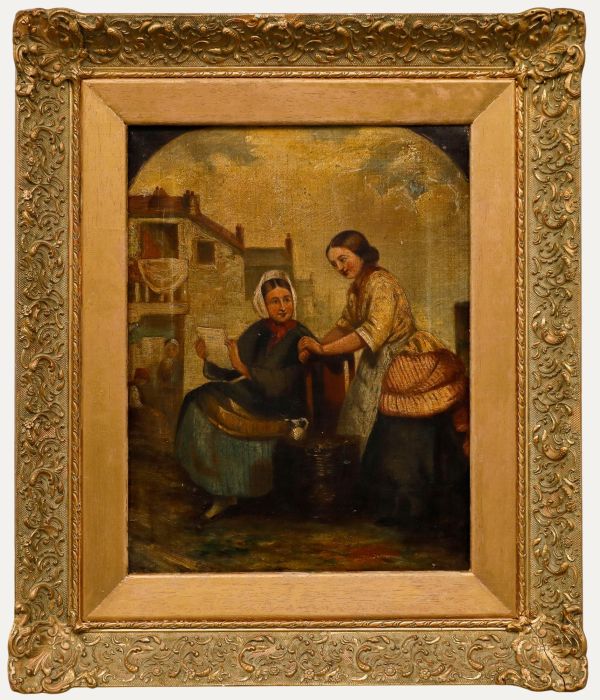 Early 19th Century Oil - Women Conversing in a Street