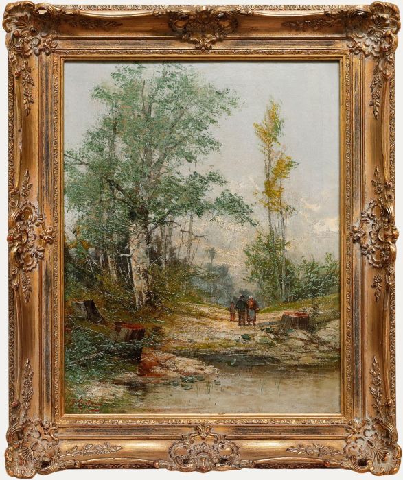Fritz Von Heider - Late 19th Century Oil, Foragers in a Woodland