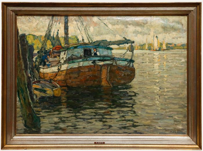 Richard Albitz - Early 20th Century Oil, Barge on a River