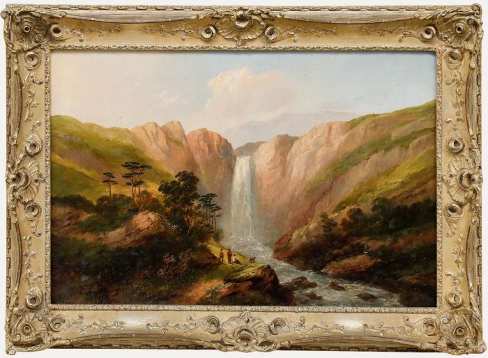 Edward Train - 1865 Oil, View of a Waterfall