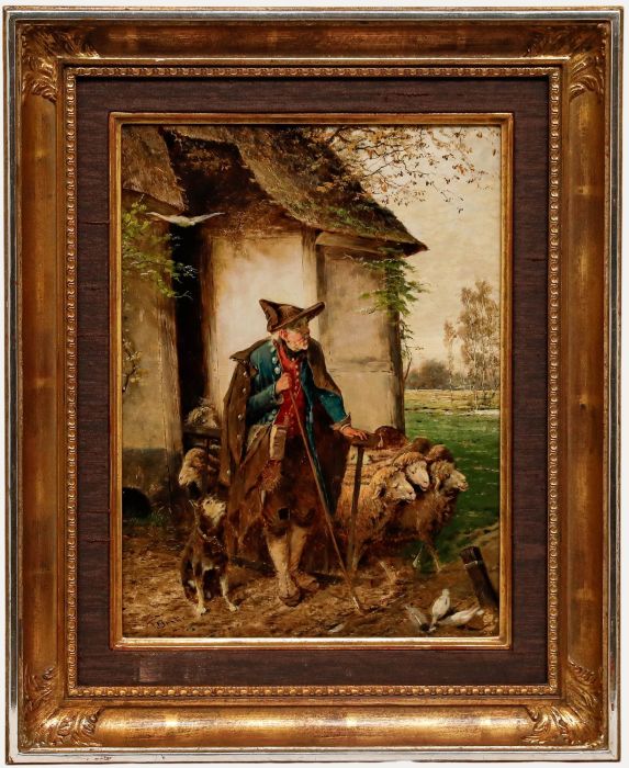 Fritz Beinke - Late 19th Century Oil, Shepherd with his Flock
