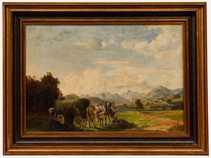 19th Century Oil - Loading the Hay Wagon