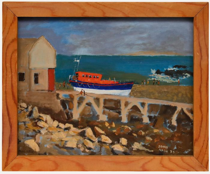 John Nash - Framed Contemporary Oil, Sennen Lifeboat