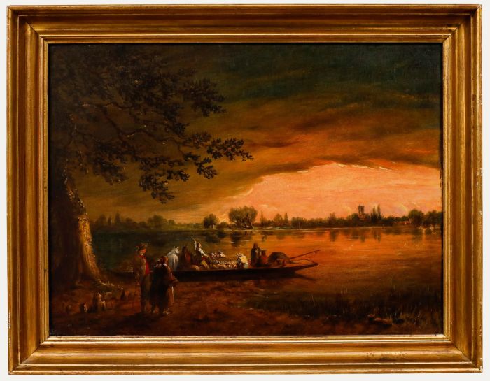 Norwich School 19th Century Oil - The River Ferry