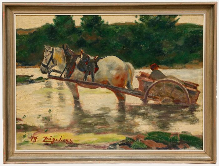 Heinrich von Zügel - 1895 Oil, Crossing the River