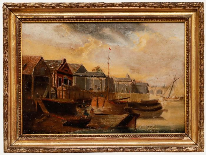 19th Century Oil - Harbour at Dusk