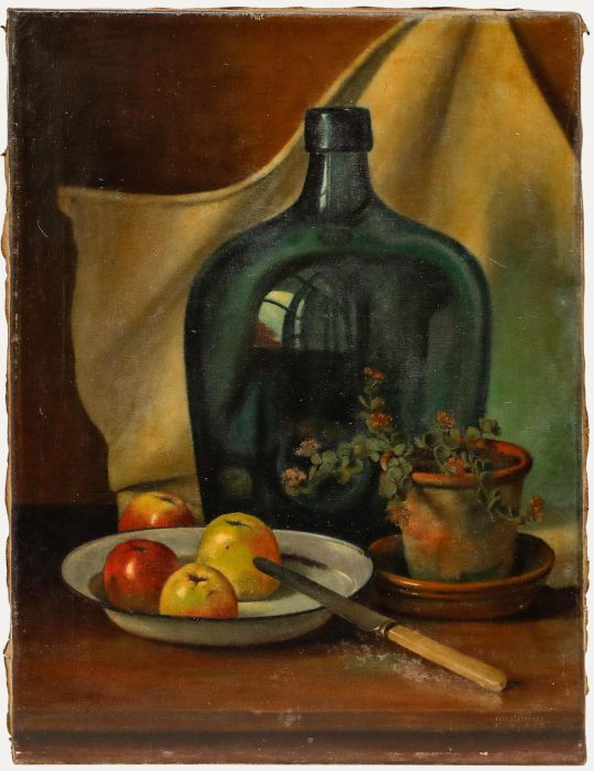 Piet Gertenaar - Mid 20th Century Oil, Still Life with Green Demijohn