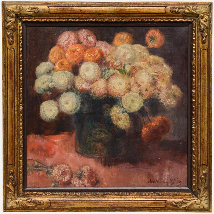 Flore Vindevogel-Geleedet - Early 20th Century Oil, Bouquet of Chrysanthemums
