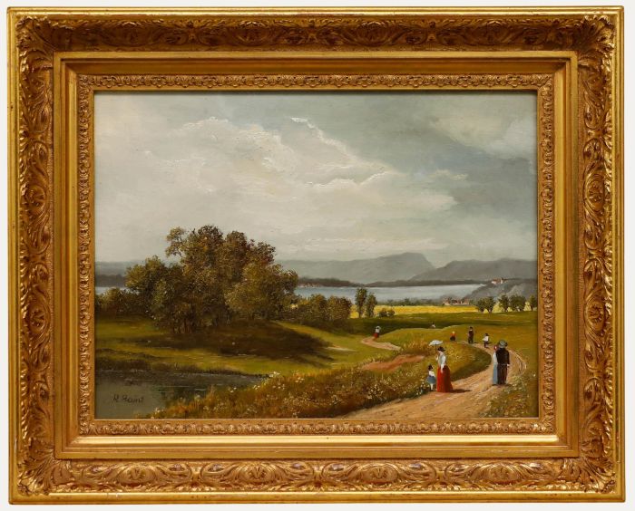 Rudolf Point - Framed 20th Century Oil, Holiday Stroll
