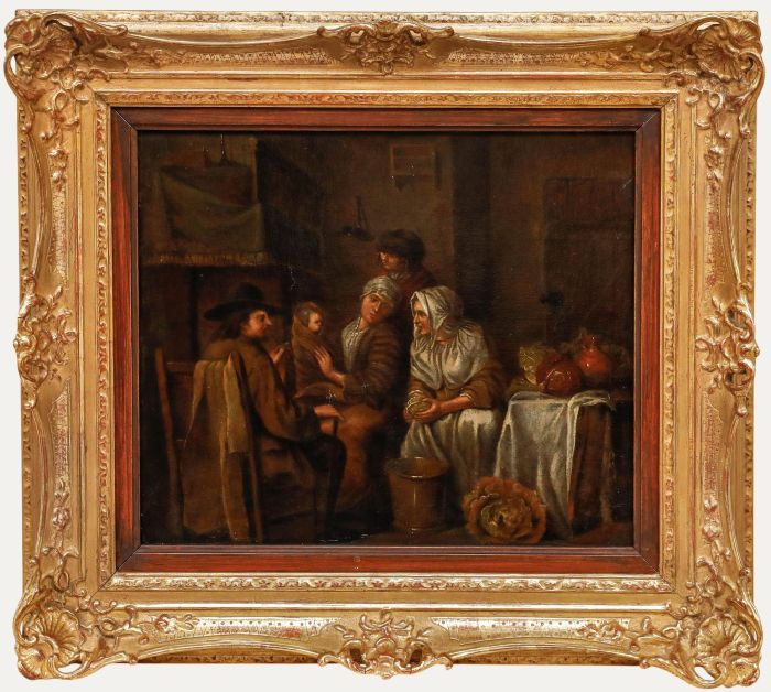 Framed 19th Century Oil - Gathered Before Supper