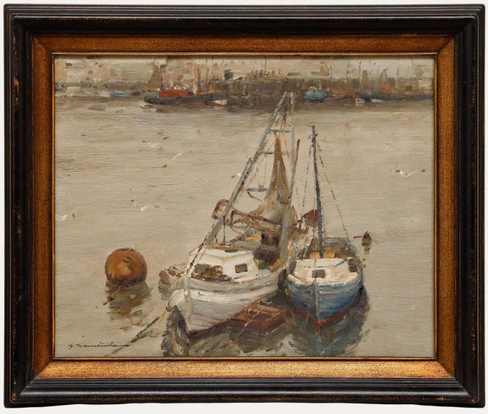 Georg Hambüchen - Framed Mid 20th Century Oil, Boats at Zeebrugge