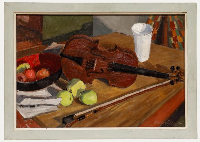 Herdis Gelardi - Mid 20th Century Oil, Still Life with Violin