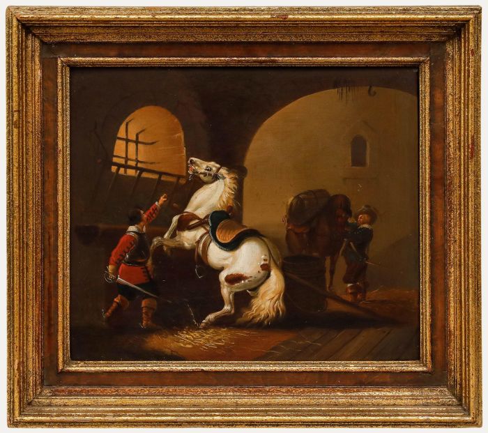 Framed 19th Century Oil - Rearing Stallion