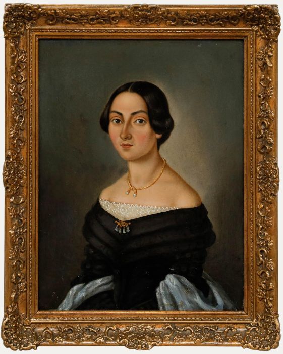Mid 19th Century Oil - Lady in Black and Gold