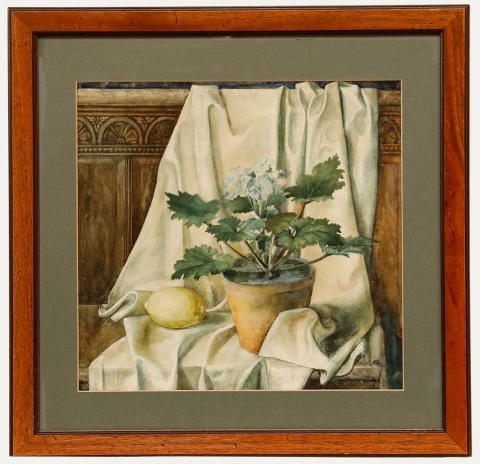 S. Geoffrey - Framed Early 20th Century Watercolour, Potted Primrose