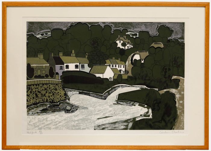 Graham Clarke - Framed 20th Century Linoprint, Helford