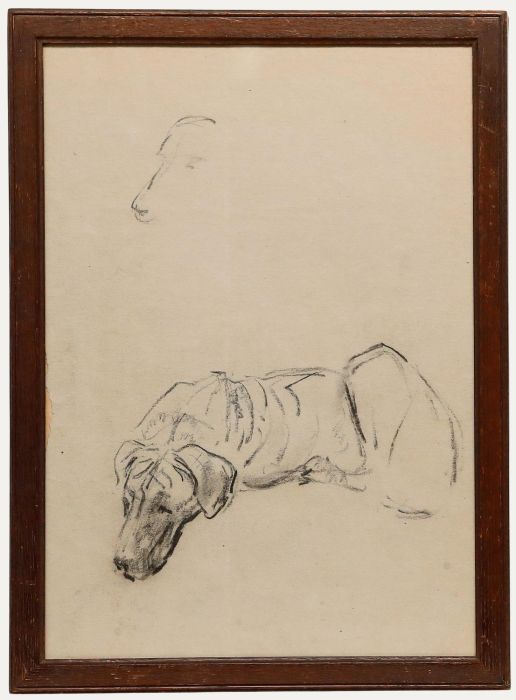 Mid 20th Century Graphite Drawing - Resting Dog II
