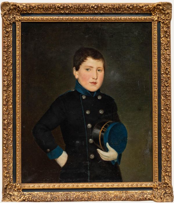 Austrian School 19th Century Oil - Portrait of a Young Boy in Uniform