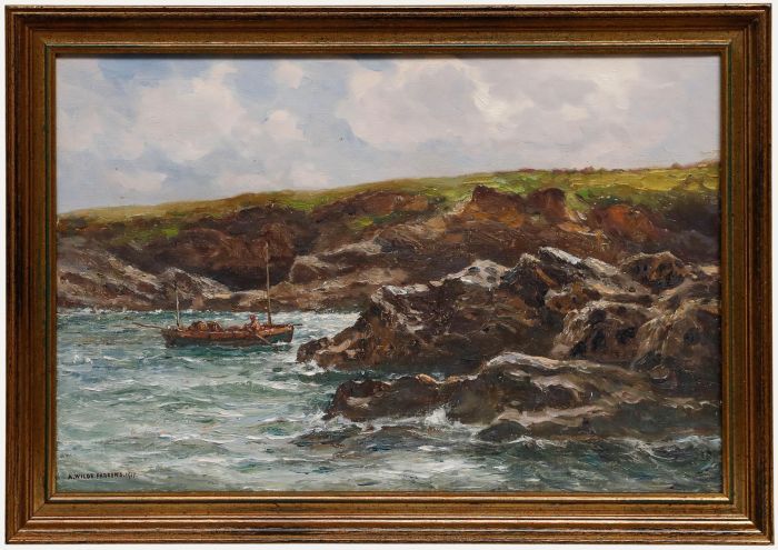 Arthur Wilde Parsons - 1911 Oil, Fishing on a Rocky Coastline