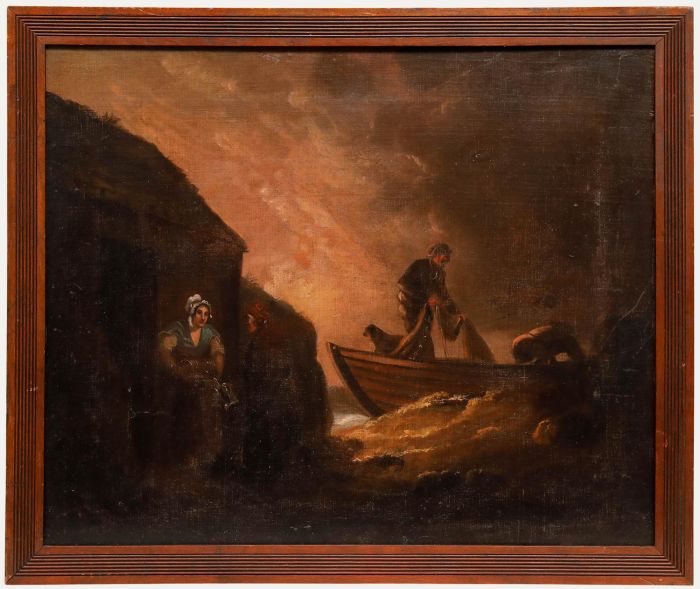 19th Century Oil - Fisherman at Sundown
