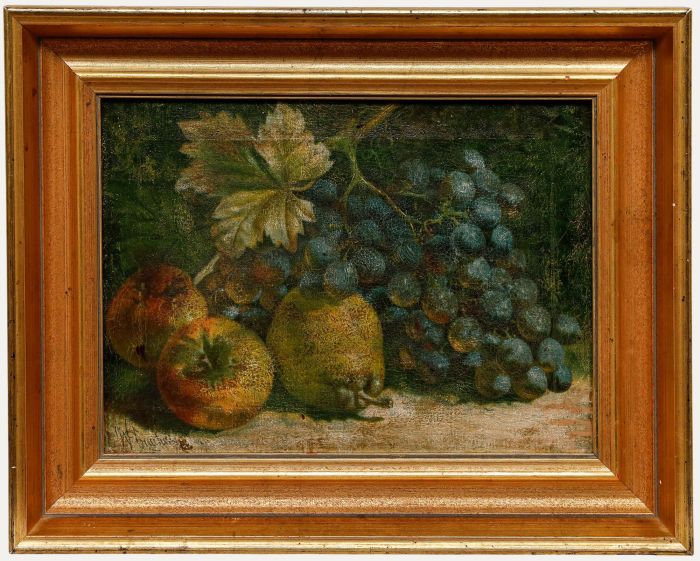 William Hughes - Late 19th Century Oil, Pear, Apples, and Grapes