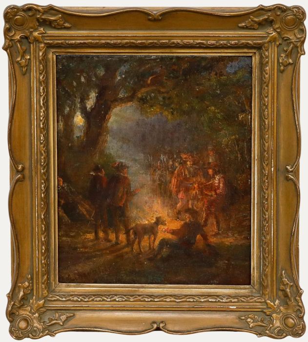 Adolf Chevalier - Mid 19th Century Oil, Fire in the Forest