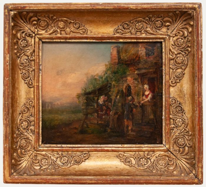 Framed 17th Century Oil - At The Tavern