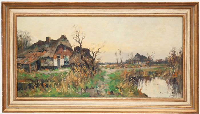 Johannes Cornelis van der Heijden - Framed Mid 20th Century Oil, Dutch Farmhouse