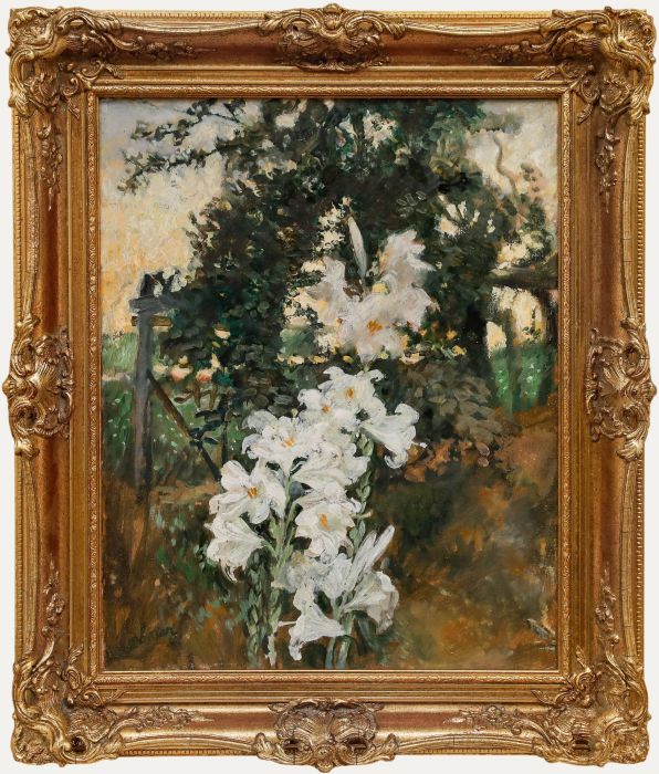 Framed Mid 20th Century Oil - Lilies in the Garden