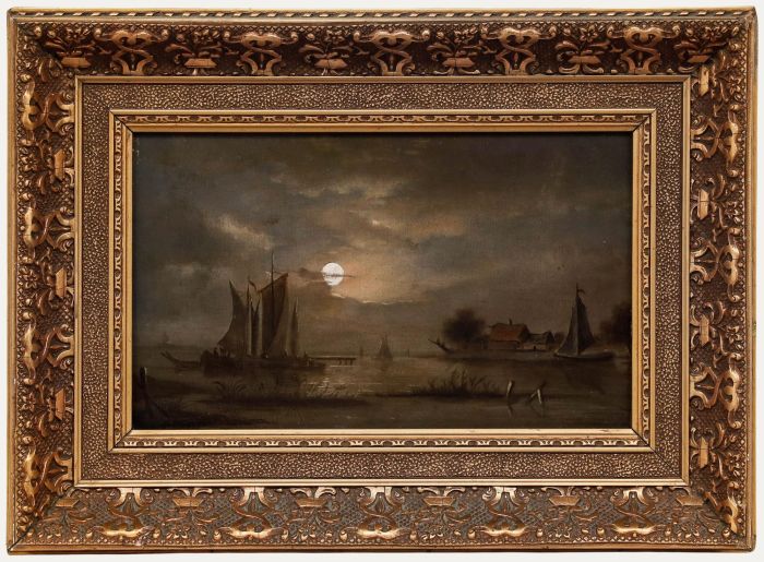 19th Century Oil - Moonlit Bay