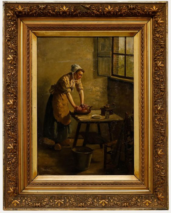 Johannes Weiland - Late 19th Century Oil, The Kitchen Maid