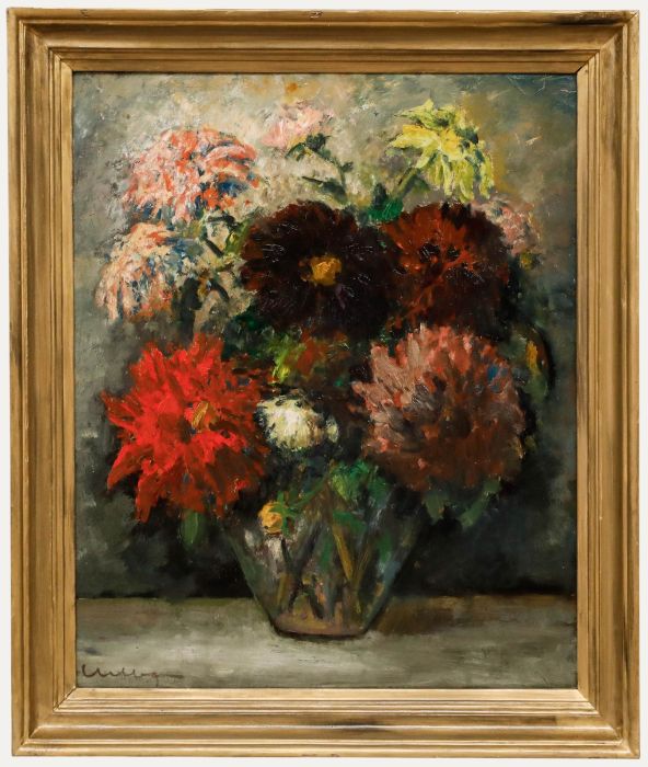Alfred Hermann Helberger - 1940 Oil, Still Life with Dahlias