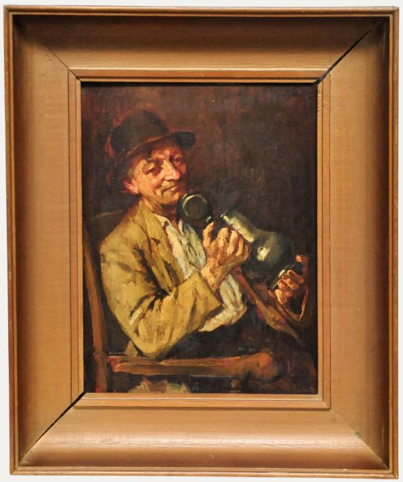 Petrus Marinus van Walcheren - Early 20th Century Oil, Man with Pewter Jug