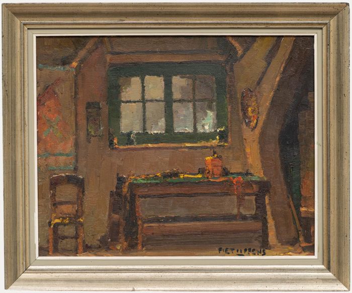 Piet Lippens - Framed Mid 20th Century Oil, The Carpenter's Bench