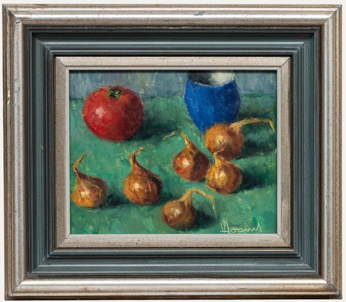Vic Dooms - Framed 20th Century Oil, Still Life with Onions & Tomato