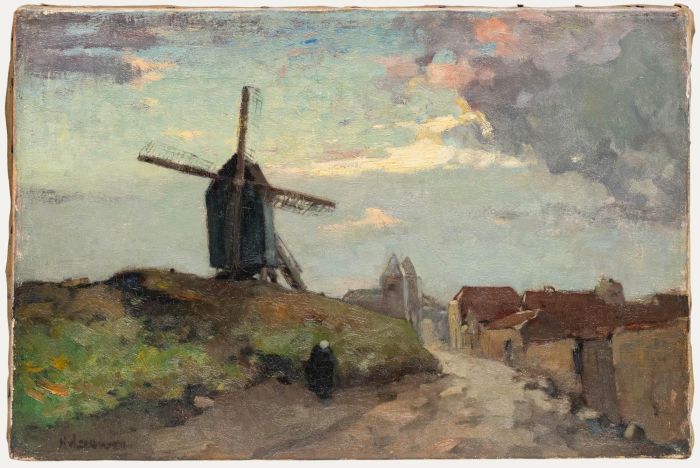 Henk van Leeuwen - Mid 20th Century Oil, Road by the Windmill